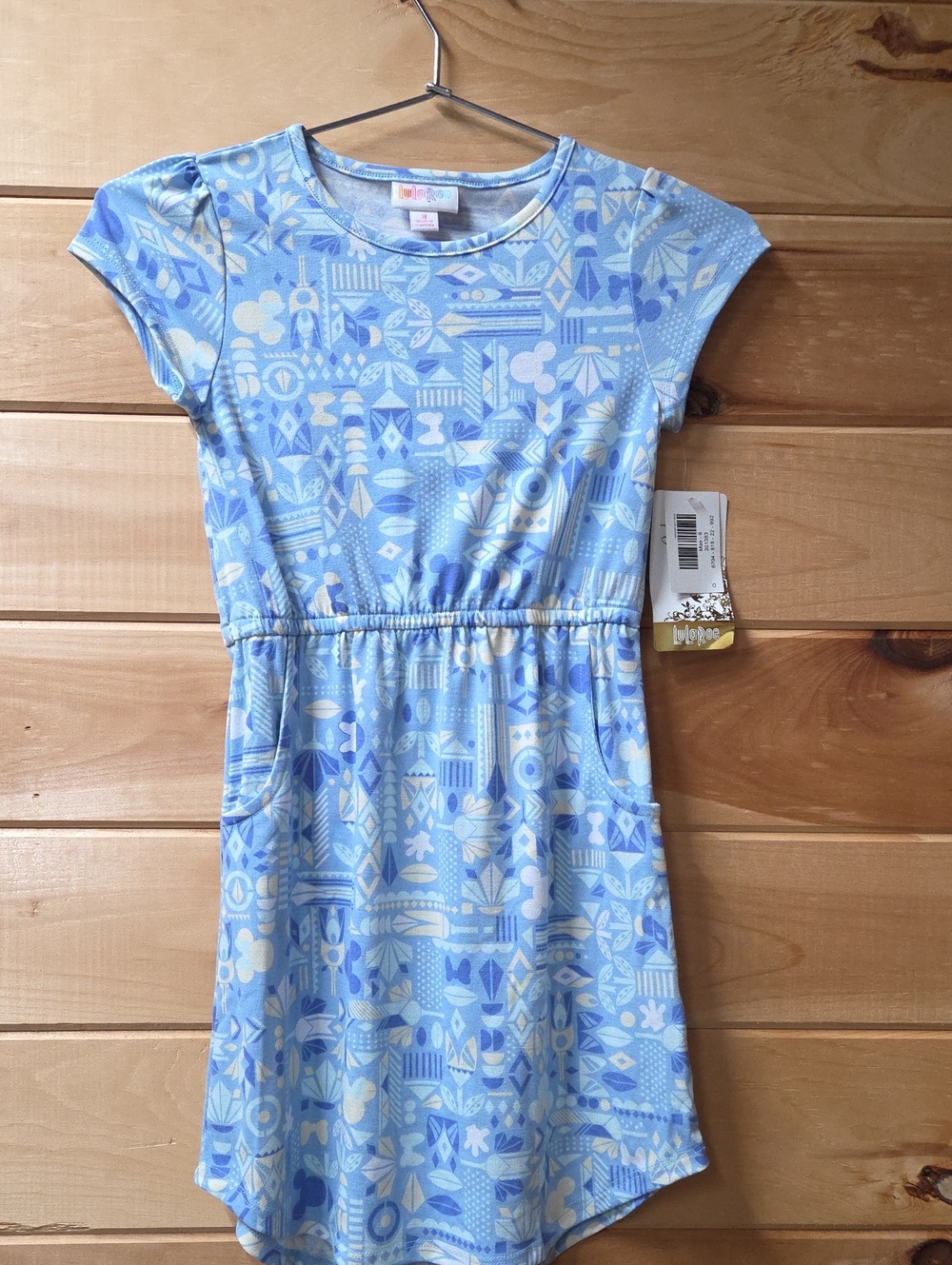 LuLaRoe Disney Mae Mickey Minnie Light Blue Geometric Girls' Dress